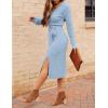MEROKEETY Women’s Winter Spring Long Sleeve Sweater Dress 2026 Fall V Neck Cable Knit Slit Bodycon Midi Dresses(Blue)