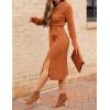 MEROKEETY Women’s Winter Spring Long Sleeve Sweater Dress 2026 Fall V Neck Cable Knit Slit Bodycon Midi Dresses(Brick)