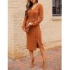 MEROKEETY Women’s Winter Spring Long Sleeve Sweater Dress 2026 Fall V Neck Cable Knit Slit Bodycon Midi Dresses(Brick)
