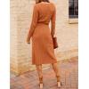 MEROKEETY Women’s Winter Spring Long Sleeve Sweater Dress 2026 Fall V Neck Cable Knit Slit Bodycon Midi Dresses(Brick)