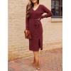 MEROKEETY Women’s Winter Spring Long Sleeve Sweater Dress 2026 Fall V Neck Cable Knit Slit Bodycon Midi Dresses(Burgundy)