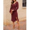 MEROKEETY Women’s Winter Spring Long Sleeve Sweater Dress 2026 Fall V Neck Cable Knit Slit Bodycon Midi Dresses(Burgundy)