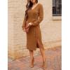 MEROKEETY Women’s Winter Spring Long Sleeve Sweater Dress 2026 Fall V Neck Cable Knit Slit Bodycon Midi Dresses(Caramel)