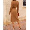 MEROKEETY Women’s Winter Spring Long Sleeve Sweater Dress 2026 Fall V Neck Cable Knit Slit Bodycon Midi Dresses(Caramel)