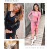 MEROKEETY Women’s Winter Spring Long Sleeve Sweater Dress 2026 Fall V Neck Cable Knit Slit Bodycon Midi Dresses(Dustypink)