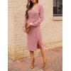 MEROKEETY Women’s Winter Spring Long Sleeve Sweater Dress 2026 Fall V Neck Cable Knit Slit Bodycon Midi Dresses(Dustypink)
