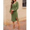 MEROKEETY Women’s Winter Spring Long Sleeve Sweater Dress 2026 Fall V Neck Cable Knit Slit Bodycon Midi Dresses(Green)