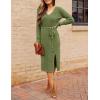 MEROKEETY Women’s Winter Spring Long Sleeve Sweater Dress 2026 Fall V Neck Cable Knit Slit Bodycon Midi Dresses(Green)