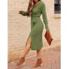 MEROKEETY Women’s Winter Spring Long Sleeve Sweater Dress 2026 Fall V Neck Cable Knit Slit Bodycon Midi Dresses(Green)