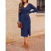 MEROKEETY Women’s Winter Spring Long Sleeve Sweater Dress 2026 Fall V Neck Cable Knit Slit Bodycon Midi Dresses(Navy)