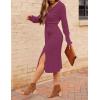 MEROKEETY Women’s Winter Spring Long Sleeve Sweater Dress 2026 Fall V Neck Cable Knit Slit Bodycon Midi Dresses(Raspberry)