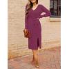 MEROKEETY Women’s Winter Spring Long Sleeve Sweater Dress 2026 Fall V Neck Cable Knit Slit Bodycon Midi Dresses(Raspberry)