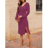 MEROKEETY Women’s Winter Spring Long Sleeve Sweater Dress 2026 Fall V Neck Cable Knit Slit Bodycon Midi Dresses(Raspberry)