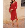 MEROKEETY Women’s Winter Spring Long Sleeve Sweater Dress 2026 Fall V Neck Cable Knit Slit Bodycon Midi Dresses(Red)