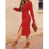 MEROKEETY Women’s Winter Spring Long Sleeve Sweater Dress 2026 Fall V Neck Cable Knit Slit Bodycon Midi Dresses(Red)
