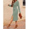 MEROKEETY Women’s Winter Spring Long Sleeve Sweater Dress 2026 Fall V Neck Cable Knit Slit Bodycon Midi Dresses(Sage)