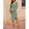 MEROKEETY Women’s Winter Spring Long Sleeve Sweater Dress 2026 Fall V Neck Cable Knit Slit Bodycon Midi Dresses(Sage)