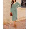 MEROKEETY Women’s Winter Spring Long Sleeve Sweater Dress 2026 Fall V Neck Cable Knit Slit Bodycon Midi Dresses(Sage)