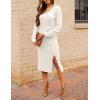 MEROKEETY Women’s Winter Spring Long Sleeve Sweater Dress 2026 Fall V Neck Cable Knit Slit Bodycon Midi Dresses(White)