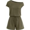 MEROKEETY Rompers for Women 2026 Summer Off The Shoulder Sleeveless Casual Beach Vacation Jumpsuits with Pockets(Army Green)