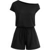 MEROKEETY Rompers for Women 2026 Summer Off The Shoulder Sleeveless Casual Beach Vacation Jumpsuits with Pockets(Black)