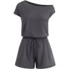 MEROKEETY Rompers for Women 2026 Summer Off The Shoulder Sleeveless Casual Beach Vacation Jumpsuits with Pockets(Dark Grey)