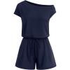 MEROKEETY Rompers for Women 2026 Summer Off The Shoulder Sleeveless Casual Beach Vacation Jumpsuits with Pockets(Navy)