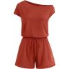 MEROKEETY Rompers for Women 2026 Summer Off The Shoulder Sleeveless Casual Beach Vacation Jumpsuits with Pockets(Rust)