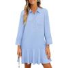 MEROKEETY Women’s 2025 Fall 3/4 Sleeve Shirt Dress Casual Button Down Shift Pleated Midi Dresses with Pockets(Light Blue)