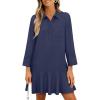 MEROKEETY Women’s 2025 Fall 3/4 Sleeve Shirt Dress Casual Button Down Shift Pleated Midi Dresses with Pockets(Navy)
