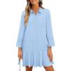 MEROKEETY Women’s 2025 Fall 3/4 Sleeve Shirt Dress Casual Button Down Shift Pleated Midi Dresses with Pockets(Striped Blue)