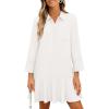 MEROKEETY Women’s 2025 Fall 3/4 Sleeve Shirt Dress Casual Button Down Shift Pleated Midi Dresses with Pockets(White)