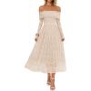 MEROKEETY Women’s 2025 Fall Long Sleeve Floral Midi Dress Off Shoulder Wedding Guest Formal Long Flowy Dresses(Apricot)
