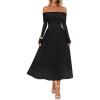 MEROKEETY Women’s 2025 Fall Long Sleeve Floral Midi Dress Off Shoulder Wedding Guest Formal Long Flowy Dresses(Black)
