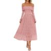 MEROKEETY Women’s 2025 Fall Long Sleeve Floral Midi Dress Off Shoulder Wedding Guest Formal Long Flowy Dresses(Pink)