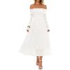 MEROKEETY Women’s 2025 Fall Long Sleeve Floral Midi Dress Off Shoulder Wedding Guest Formal Long Flowy Dresses(White)