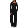 MEROKEETY Women’s 2025 Fall Two Piece Airport Outfits Lounge Sets Henley Shirts Wide Leg Pants Matching Sets(Black)