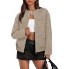 MEROKEETY Women’s 2025 Faux Suede Bomber Jackets Trendy Long Sleeve Zip Up Fall Winter Coat Outerwear(Apricot)