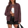 MEROKEETY Women’s 2025 Faux Suede Bomber Jackets Trendy Long Sleeve Zip Up Fall Winter Coat Outerwear(Wine)