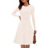 MEROKEETY Women’s 2025 Long Sleeve Mini Sweater Dress Crewneck Ribbed Knit A Line Pleated Swing Short Dresses(Beige)