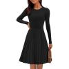 MEROKEETY Women’s 2025 Long Sleeve Mini Sweater Dress Crewneck Ribbed Knit A Line Pleated Swing Short Dresses(Black)