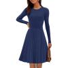 MEROKEETY Women’s 2025 Long Sleeve Mini Sweater Dress Crewneck Ribbed Knit A Line Pleated Swing Short Dresses(Navy)