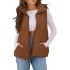 MEROKEETY Womens 2025 Puffer Vest Sleeveless Zip Up Quilted Coat Stand Collar Gilet Jacket With Pockets(Brown)