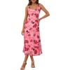MEROKEETY Women’s 2025 Summer Floral Midi Dress Casual Flowy Mesh Boho Vacation Beach Sundress(Pink)