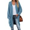 MEROKEETY Women’s 2026 Fall Waffle Knit Batwing Long Sleeve Cardigan Loose Open Front Sweater Coat(Blue)