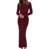 MEROKEETY Women’s 2026 Long Sleeve Bodycon Sweater Dress Fall Winter Crew Neck Ribbed Knit Maxi Dresses(Burgundy)