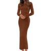 MEROKEETY Women’s 2026 Long Sleeve Bodycon Sweater Dress Fall Winter Crew Neck Ribbed Knit Maxi Dresses(Chocolate)