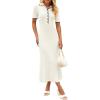 MEROKEETY Women’s 2026 Spring Ribbed Maxi Dress Summer V Neck Button Short Sleeve Slim Fit Bodycon Knit Sweater Dresses(Beige)