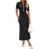 MEROKEETY Women’s 2026 Spring Ribbed Maxi Dress Summer V Neck Button Short Sleeve Slim Fit Bodycon Knit Sweater Dresses(Black)