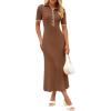 MEROKEETY Women’s 2026 Spring Ribbed Maxi Dress Summer V Neck Button Short Sleeve Slim Fit Bodycon Knit Sweater Dresses(Chocolate)
